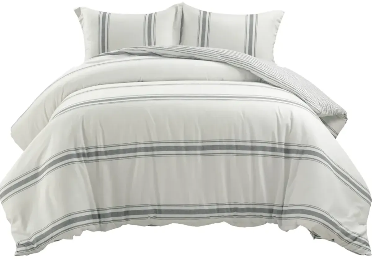 Farmhouse Stripe Reversible Cotton Duvet Cover 3Pc Set