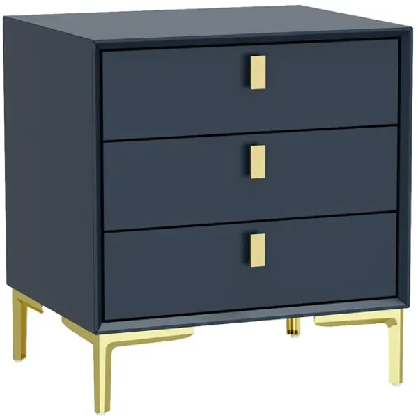 Black 3-Drawers 19.6 in. Width x 21.3 in. Height Wooden Nightstand, Bed Side Table with Golden Legs for Bedside Storage