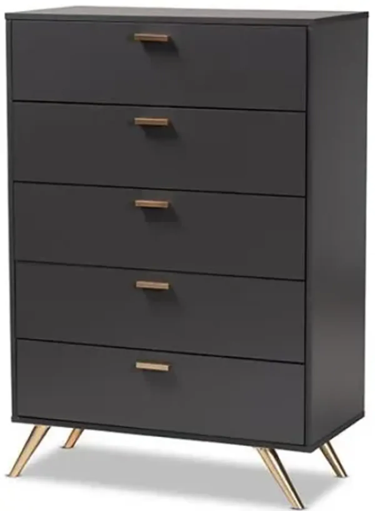 Kelson Modern and Contemporary Dark Grey and Gold Finished Wood 5-Drawer Chest