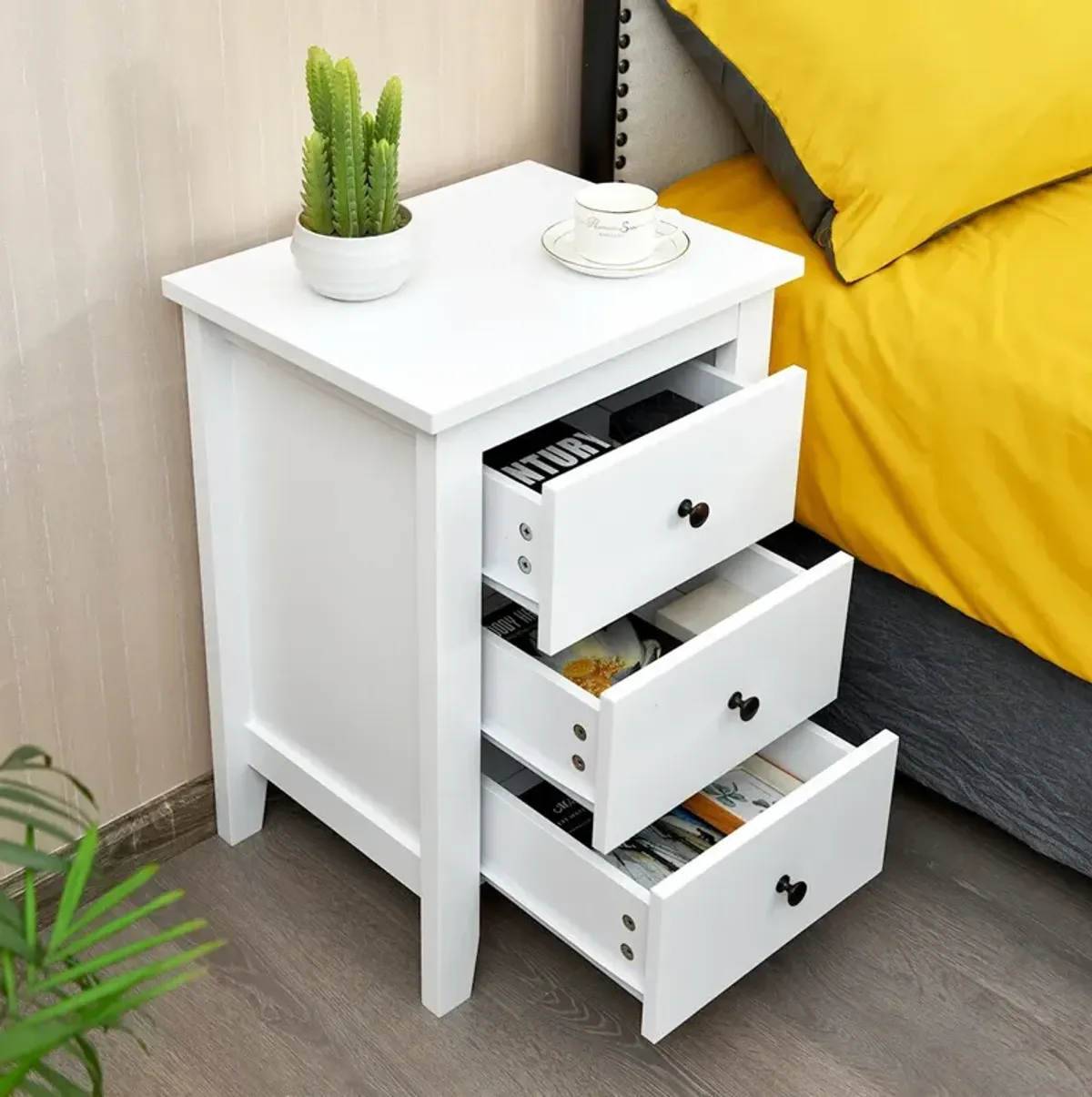 Nightstand End Beside Table Drawers Modern Storage Bedroom Furniture