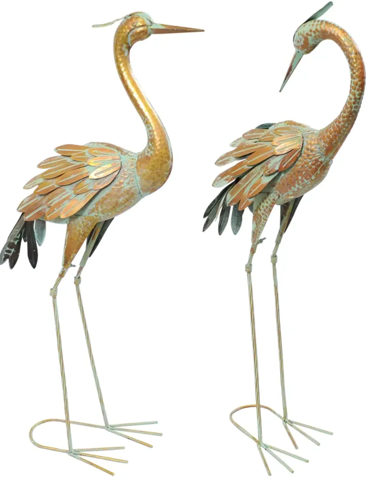 Sunnydaze Golden Crane Indoor/Outdoor Metal Garden Statue - Set of 2