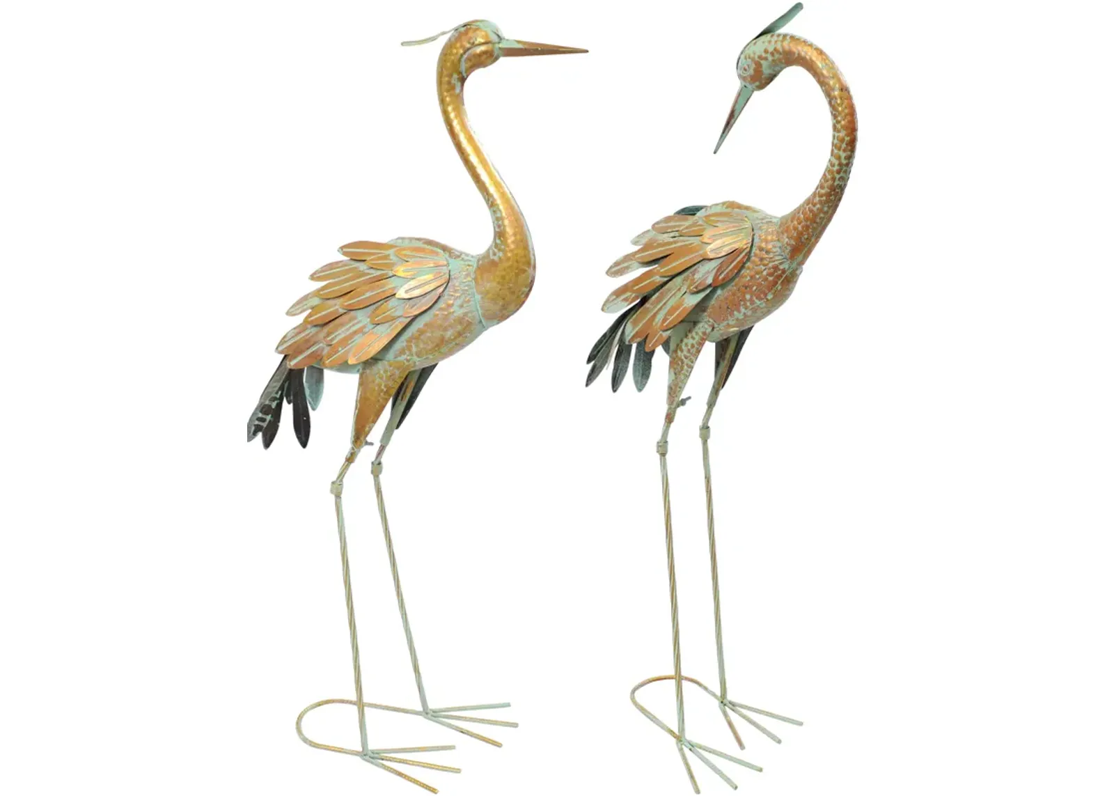 Sunnydaze Golden Crane Indoor/Outdoor Metal Garden Statue - Set of 2