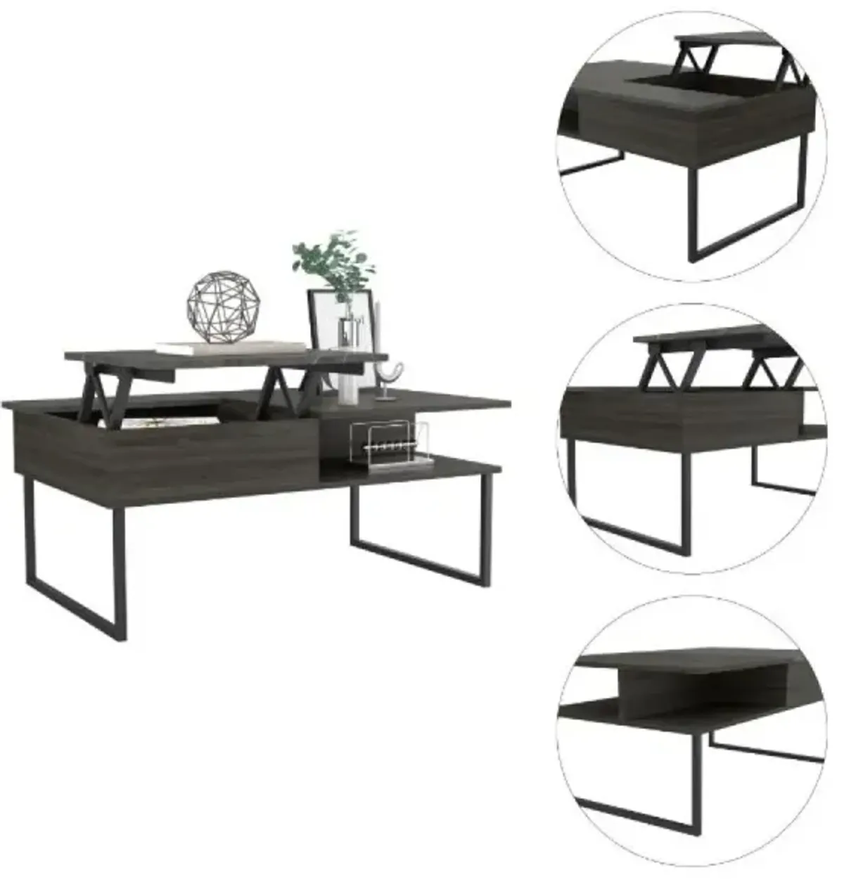 Lift Top Coffee Table Juvve, One Shelf, Carbon Espresso Onyx Finish