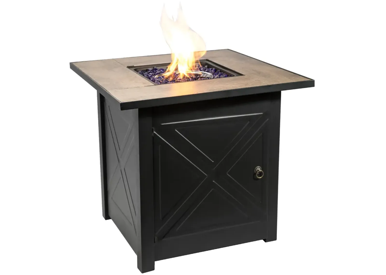 Teamson Home Outdoor Square 30" Propane Ceramic Gas Fire Pit with Steel Base, Black/Stone