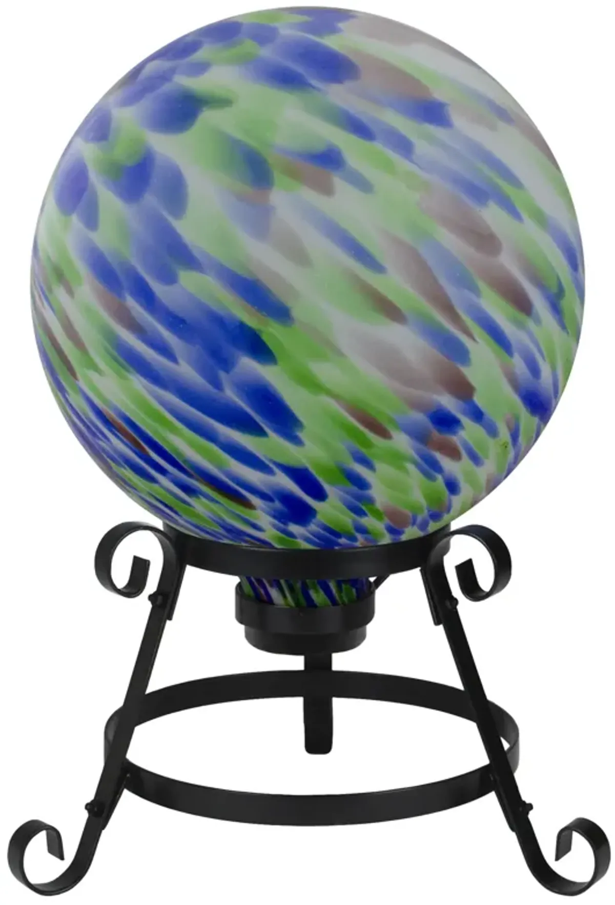 10” Blue and Green Brush Strokes Outdoor Glass Garden Gazing Ball