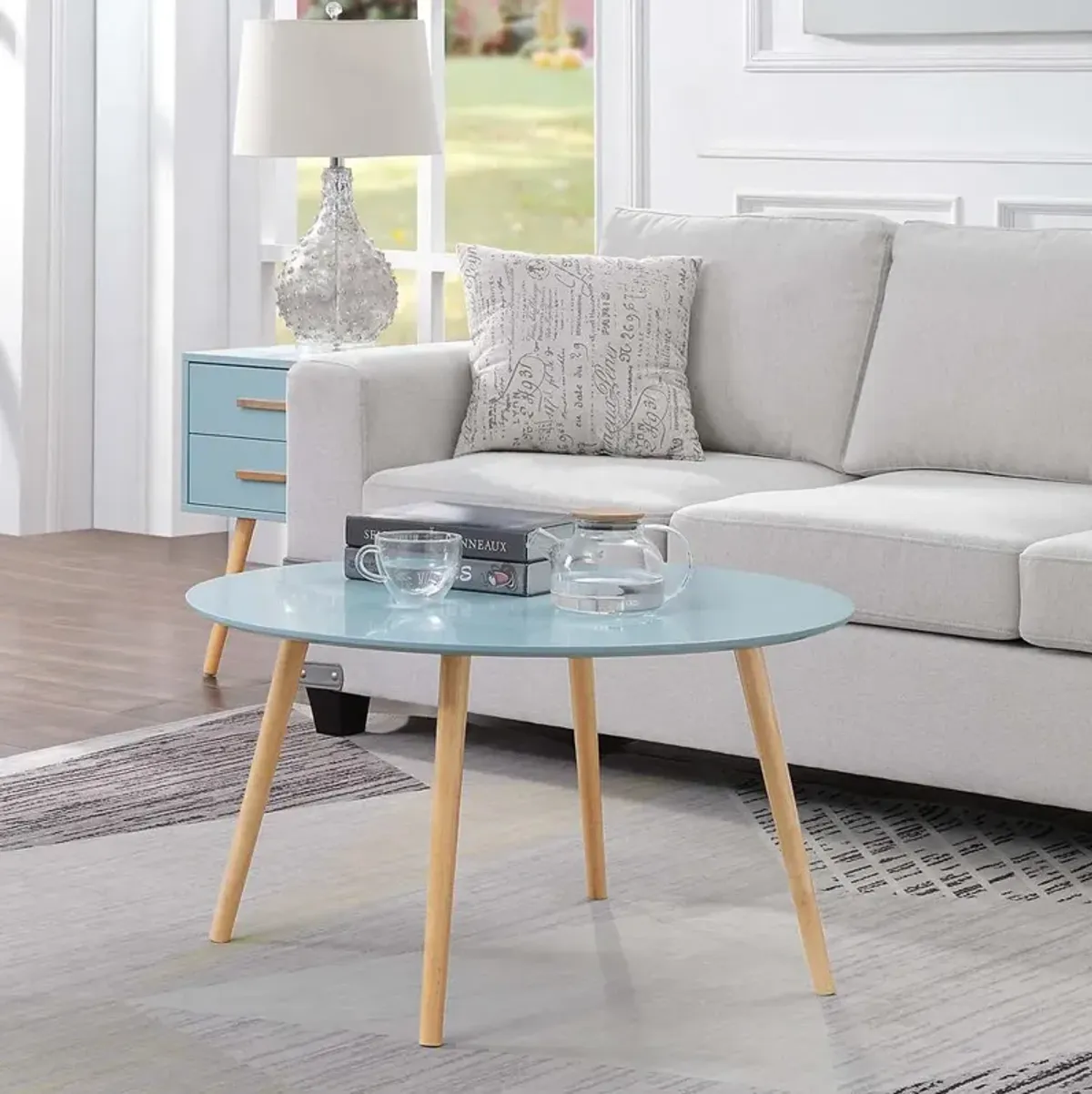 Convenience Concepts Oslo Round Coffee Table, Sea Foam