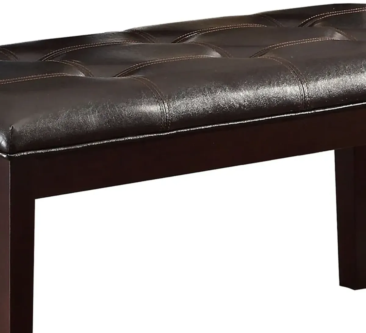 Button Tufted Faux Leather Upholstered Wooden Bench, Espresso Brown - Benzara