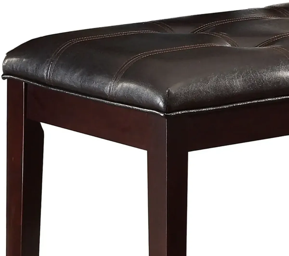 Button Tufted Faux Leather Upholstered Wooden Bench, Espresso Brown - Benzara