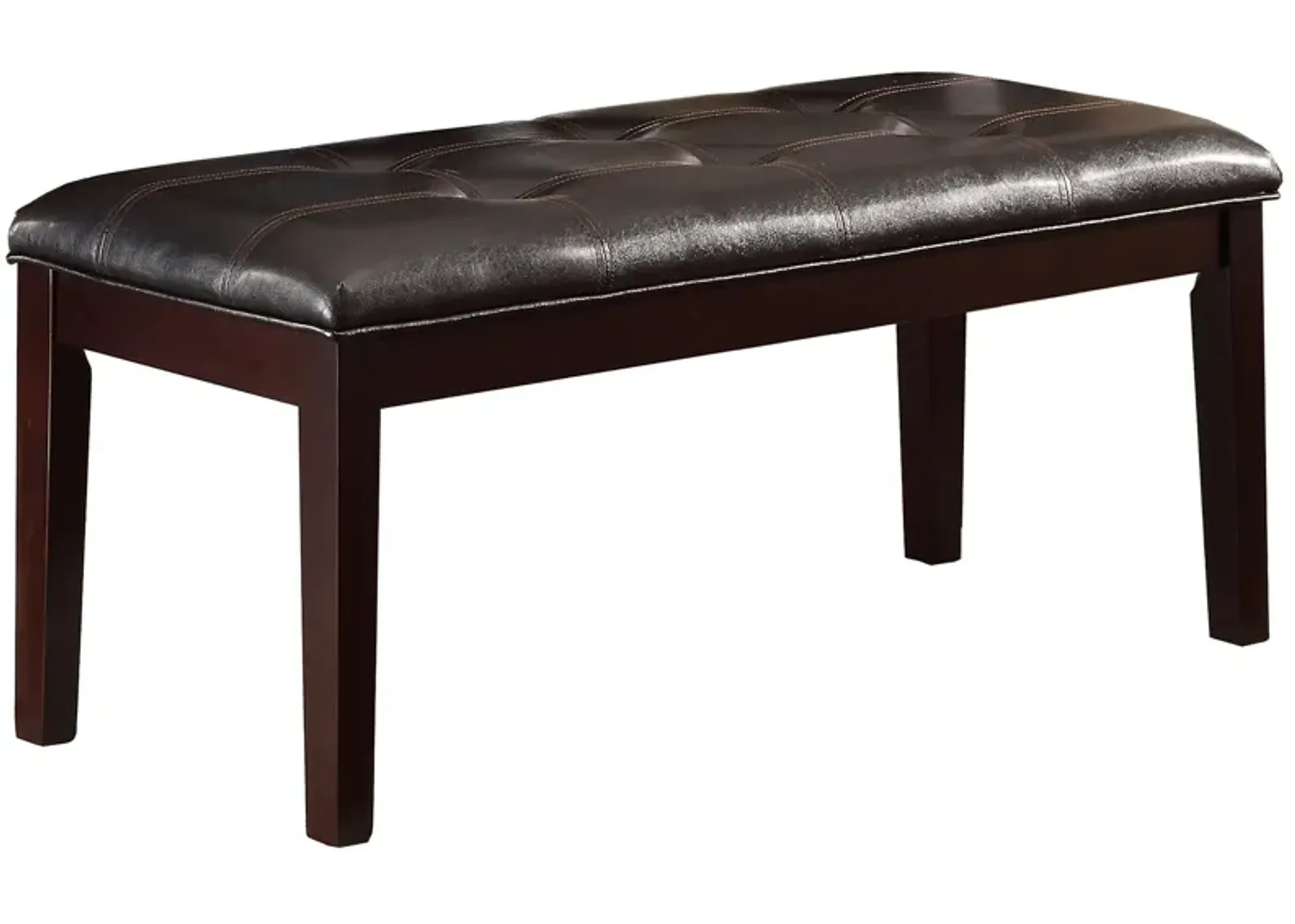 Button Tufted Faux Leather Upholstered Wooden Bench, Espresso Brown - Benzara