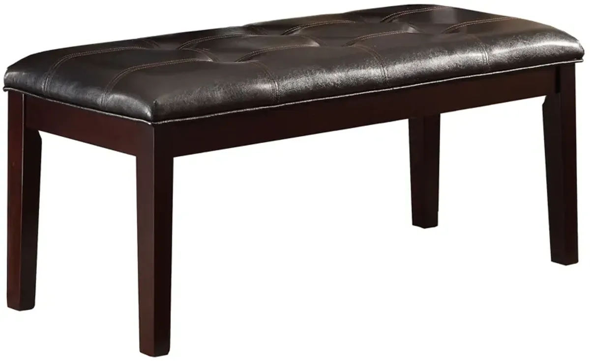 Button Tufted Faux Leather Upholstered Wooden Bench, Espresso Brown - Benzara