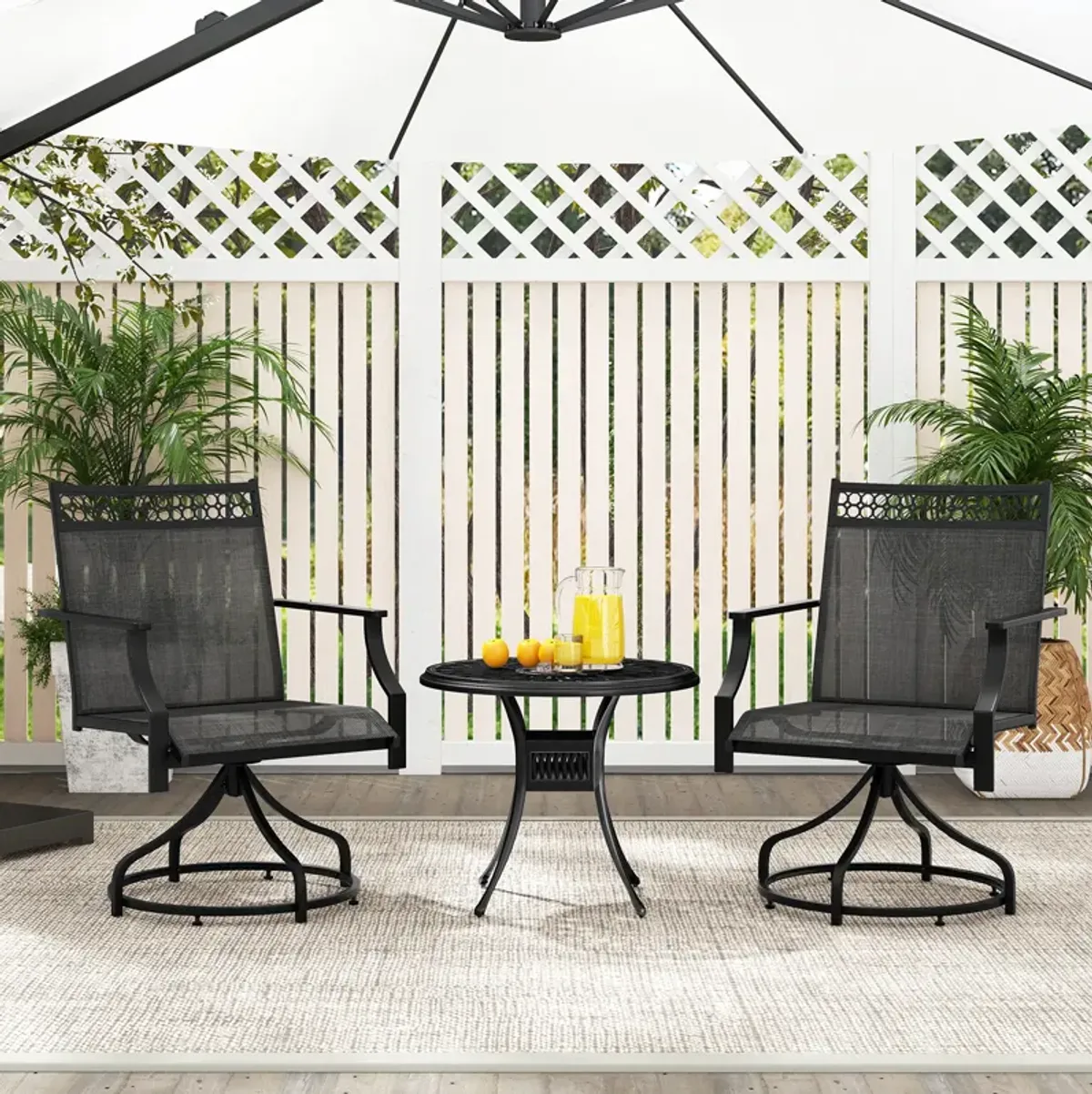 Patio Swivel Dining Chairs Set of 2 with Heavy-duty Metal Frame and Armrests