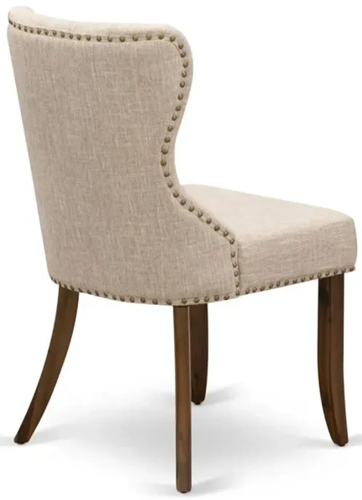 East West Furniture - Set of 2 - Wood Chairs- Upholstered Dining Chairs Includes Antique Walnut Hardwood Frame with Light Tan Linen Fabric Seat with Nail Head and Button Tufted Back