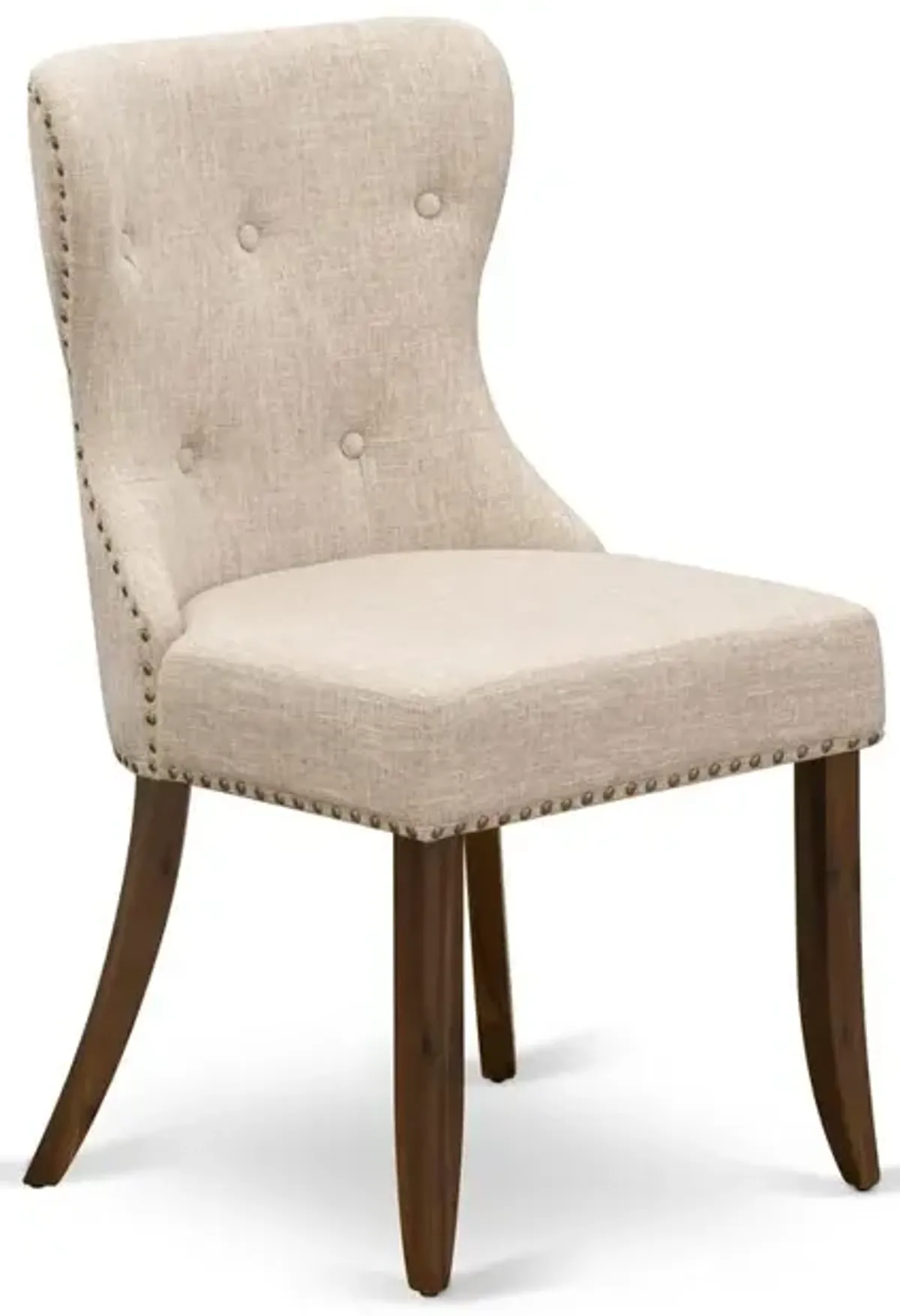 East West Furniture - Set of 2 - Wood Chairs- Upholstered Dining Chairs Includes Antique Walnut Hardwood Frame with Light Tan Linen Fabric Seat with Nail Head and Button Tufted Back