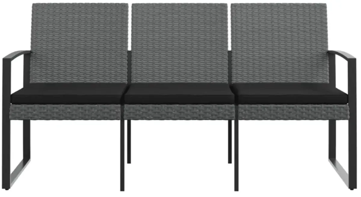 vidaXL Outdoor Bench with Cushions, 3-Seater Patio Bench, Durable Polypropylene Rattan - Dark Gray, Powder-Coated Steel Frame - Garden/Terrace Furniture