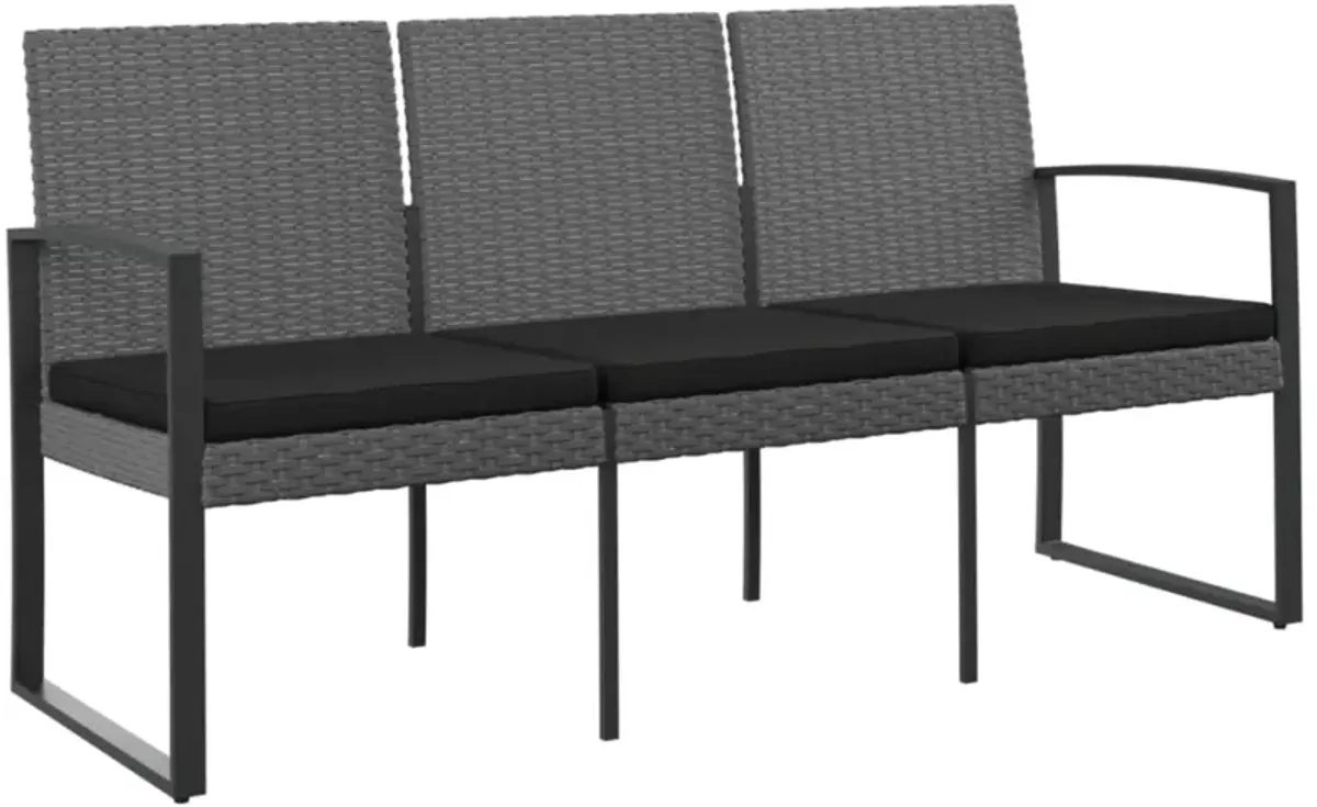 vidaXL Outdoor Bench with Cushions, 3-Seater Patio Bench, Durable Polypropylene Rattan - Dark Gray, Powder-Coated Steel Frame - Garden/Terrace Furniture