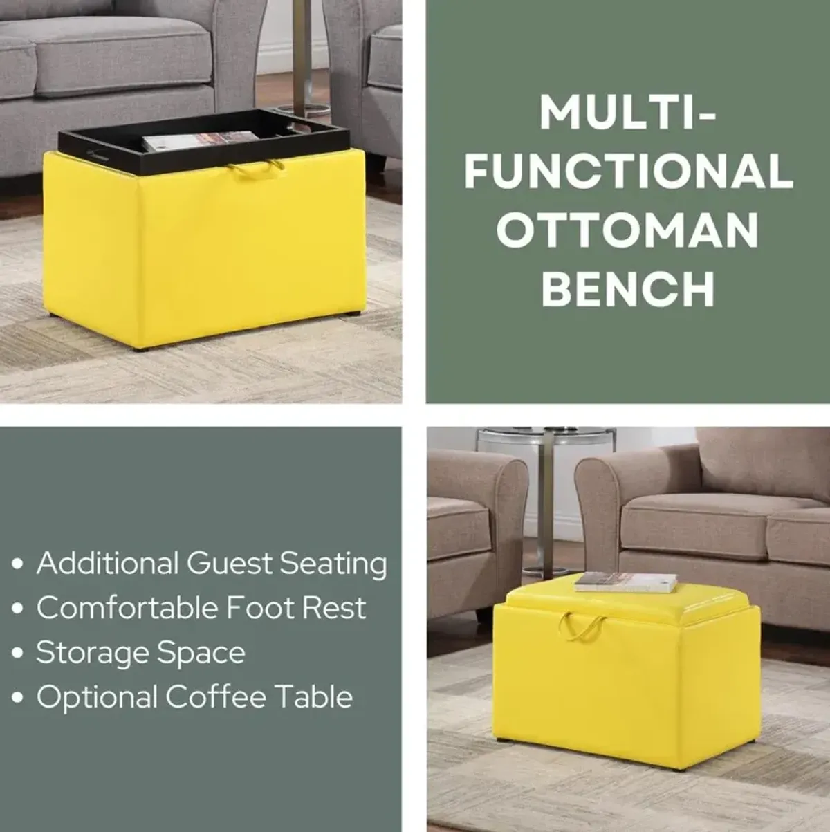 Convience Concept, Inc. Accent Storage Ottoman with Reversible Tray