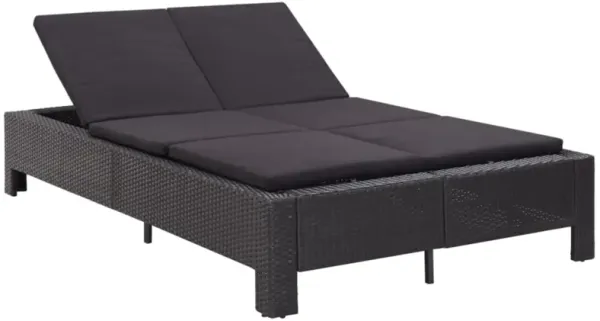 vidaXL 2-Person Sunbed with Cushion Black Poly Rattan
