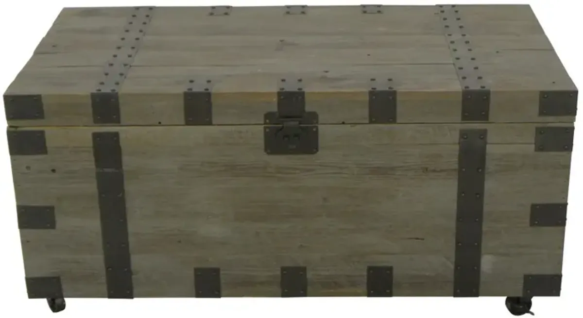 41 Inch Trunk Accent Coffee Table with Storage, Reclaimed Wood Green, Black-Benzara