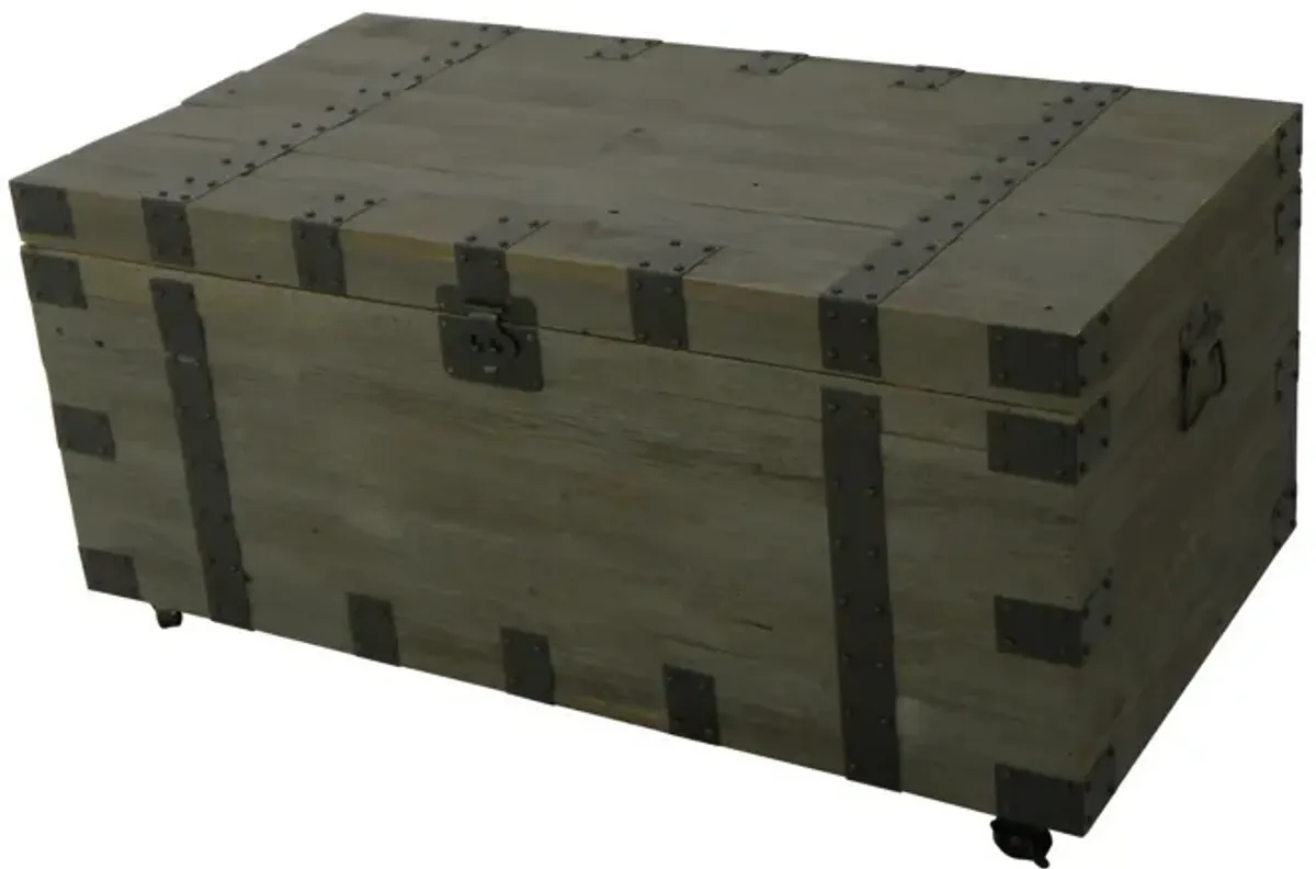 41 Inch Trunk Accent Coffee Table with Storage, Reclaimed Wood Green, Black-Benzara