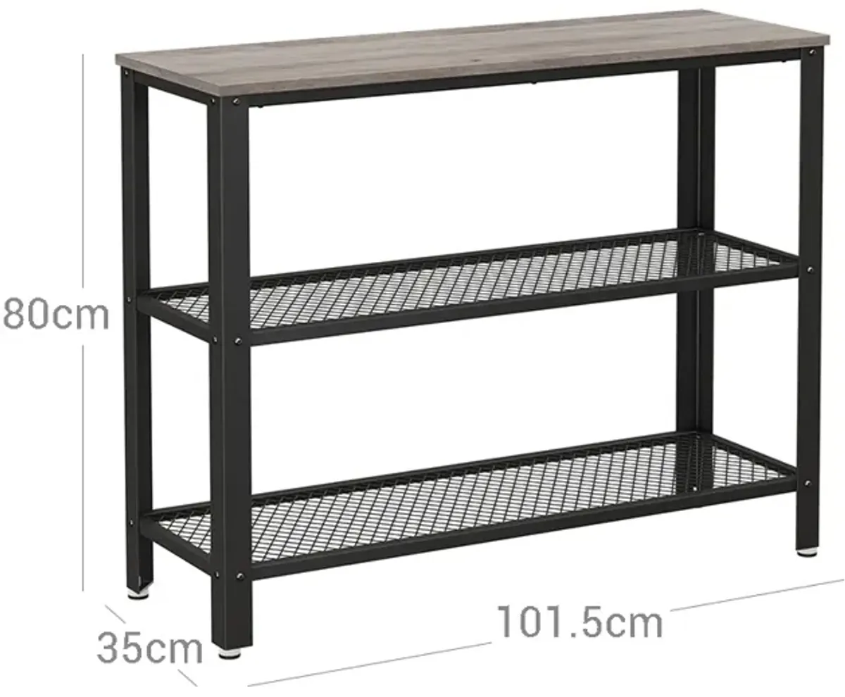 Narrow Hallway Table with Mesh Shelves - Industrial Steel Design, Greige & Black