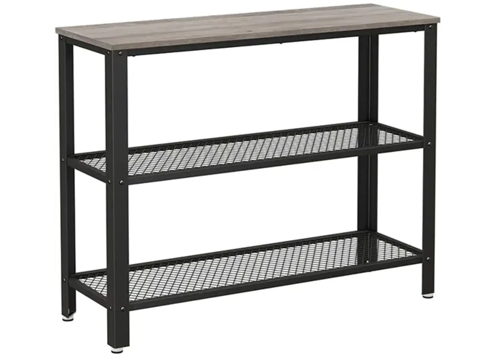 Narrow Hallway Table with Mesh Shelves - Industrial Steel Design, Greige & Black