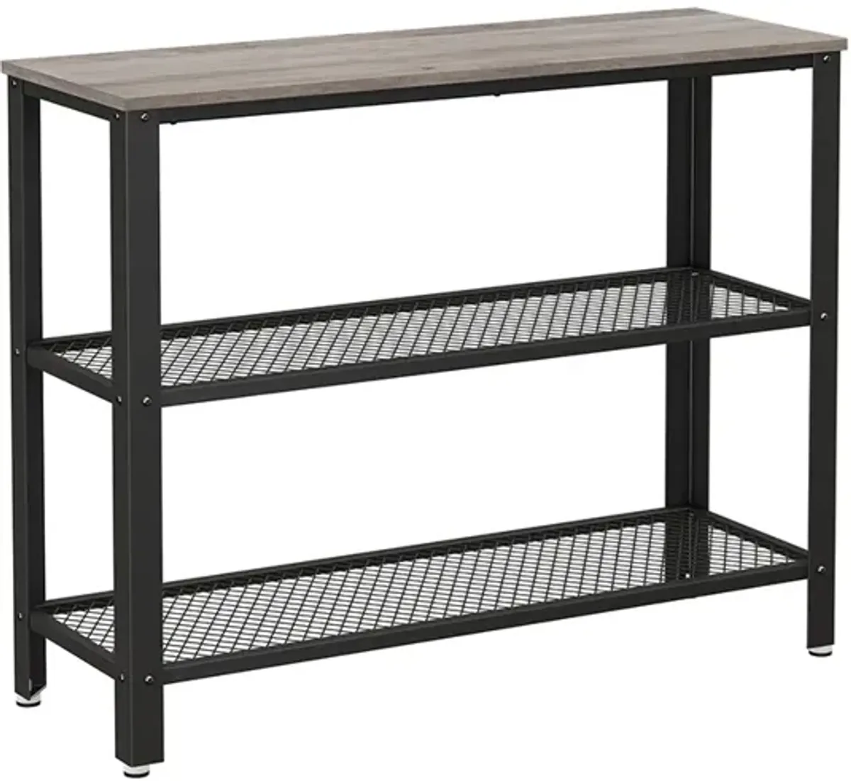 Narrow Hallway Table with Mesh Shelves - Industrial Steel Design, Greige & Black