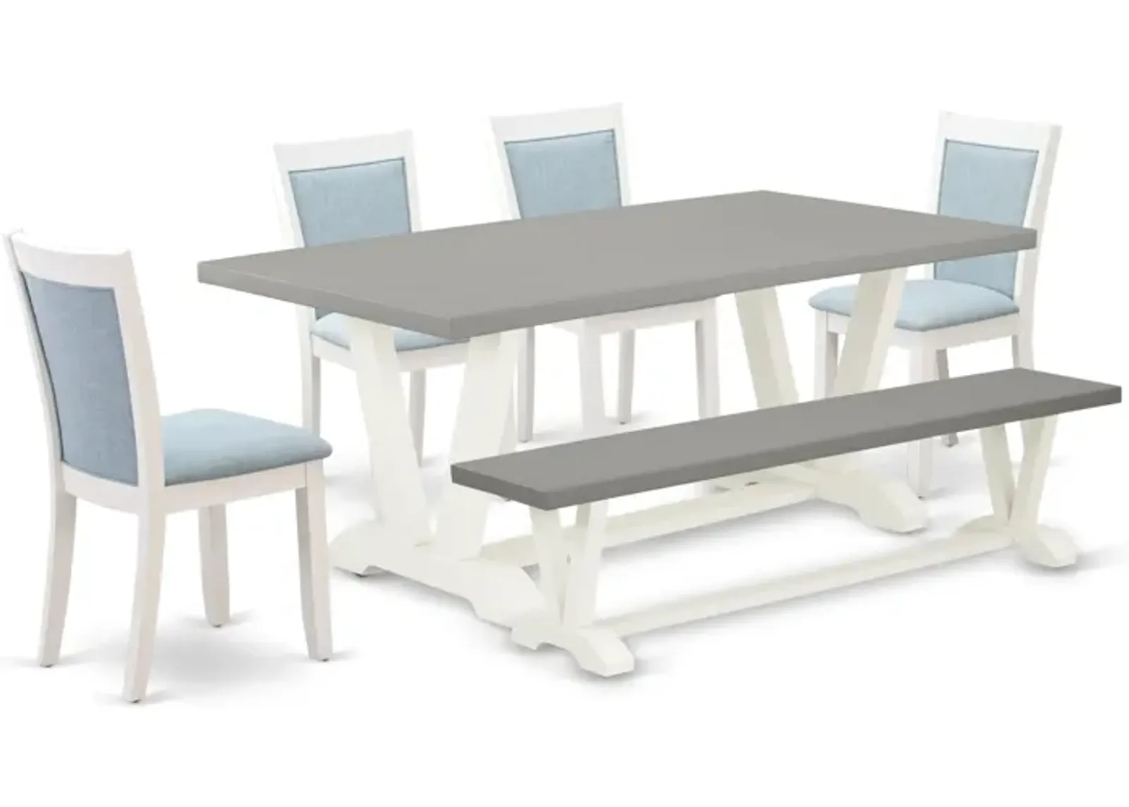 East West Furniture V097MZ015-6 6Pc Dinette Set - Rectangular Table , 4 Parson Chairs and a Bench - Multi-Color Color