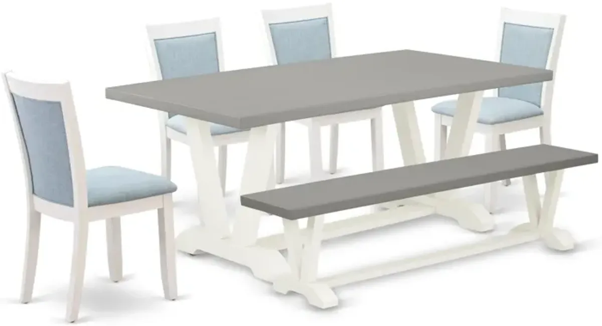 East West Furniture V097MZ015-6 6Pc Dinette Set - Rectangular Table , 4 Parson Chairs and a Bench - Multi-Color Color