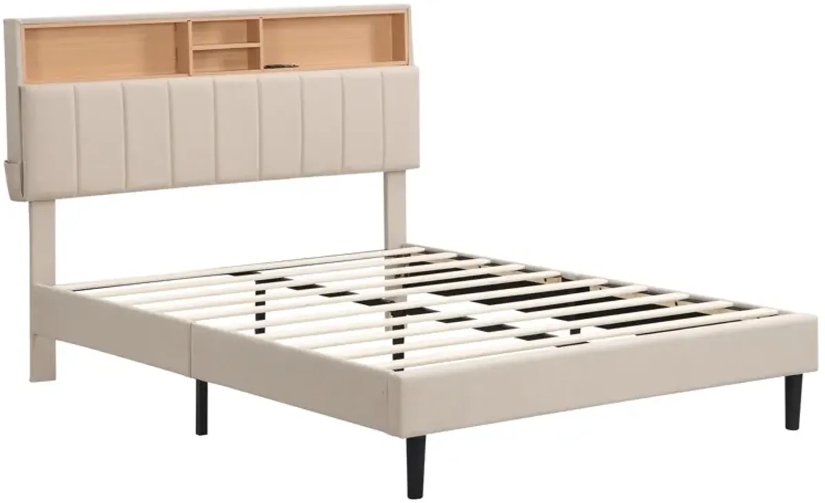 Merax Upholstered Platform Bed with Storage Headboard