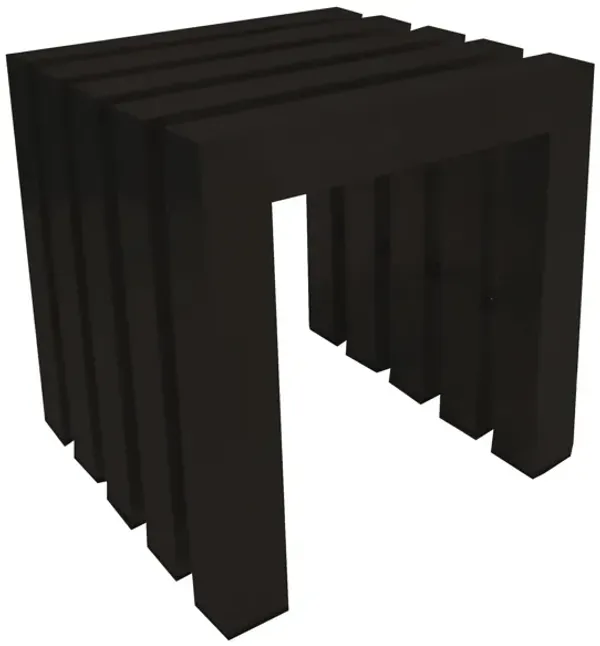 Namo 17 Inch Accent Stool, Modern Slatted Design, Rectangular, Black Steel - Benzara
