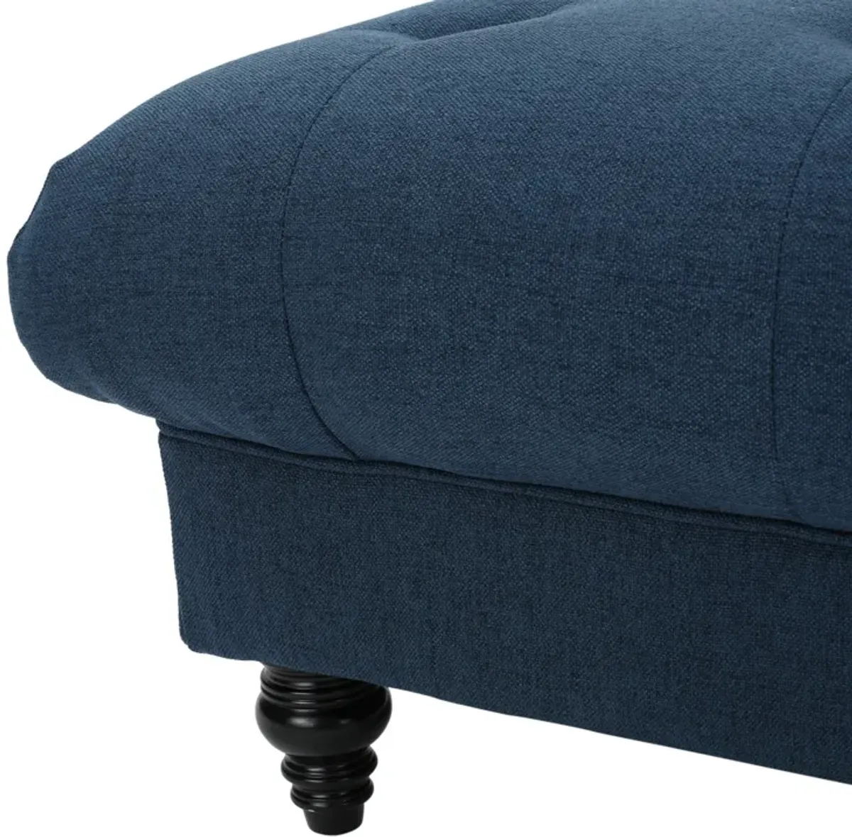 Capri Ottoman, Tufted Navy Blue Fabric, Birch Wood, Square 41 Inch -Benzara