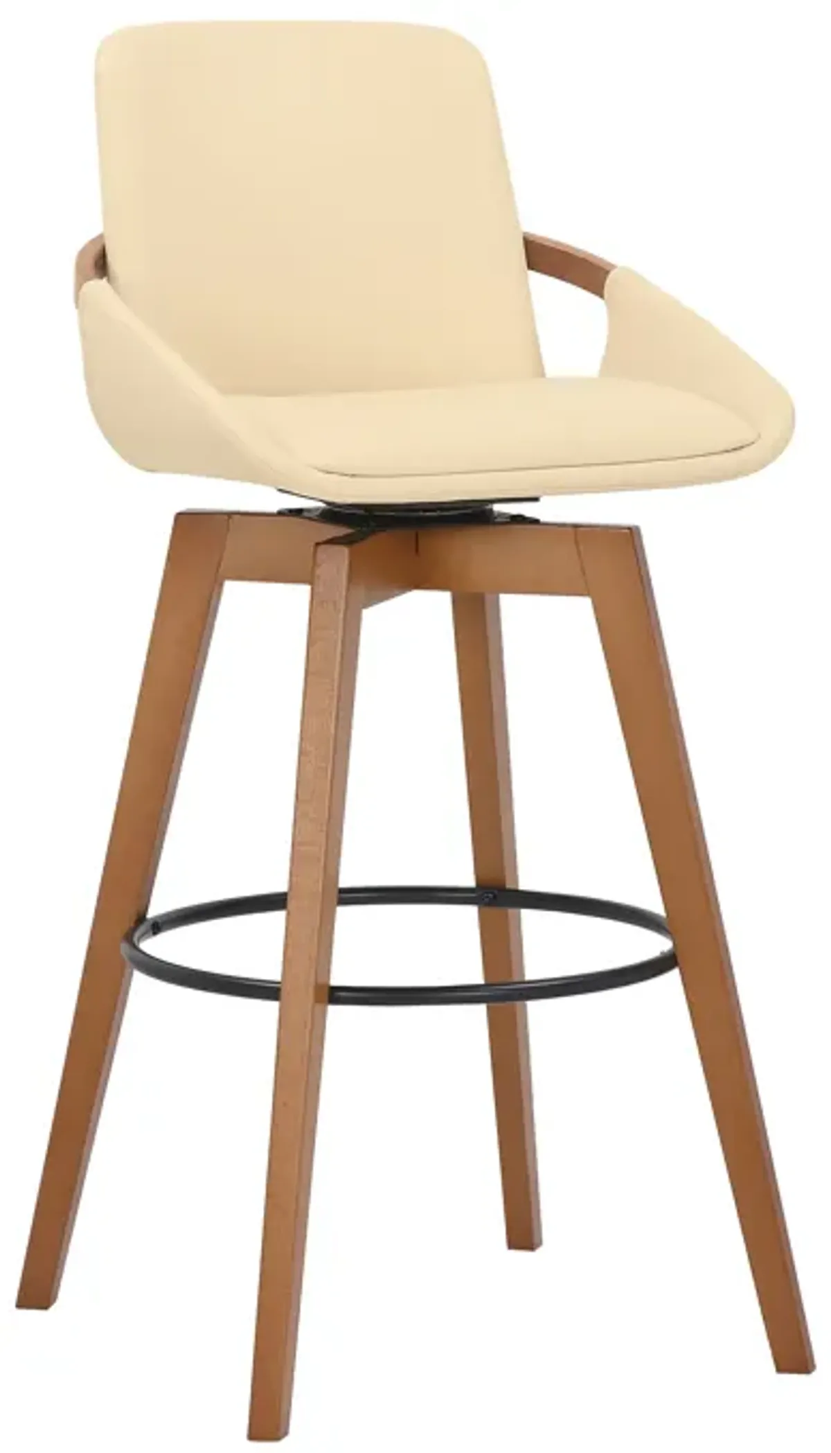 Baylor Gray Faux Leather and Black Wood Swivel Bar Stool