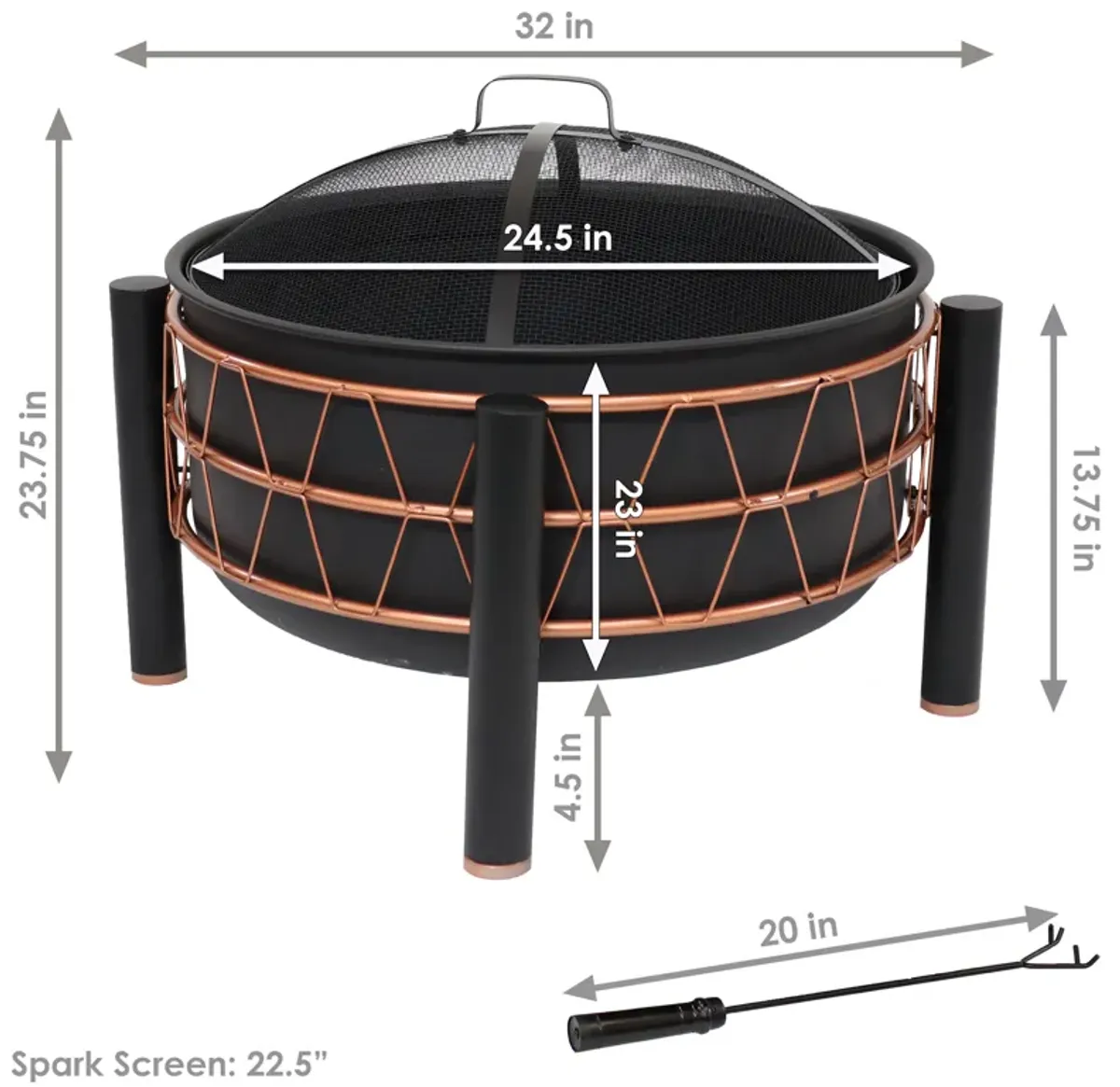 Sunnydaze 24.5-Inch Wood-Burning Fire Pit with Trapezoid Pattern - Black