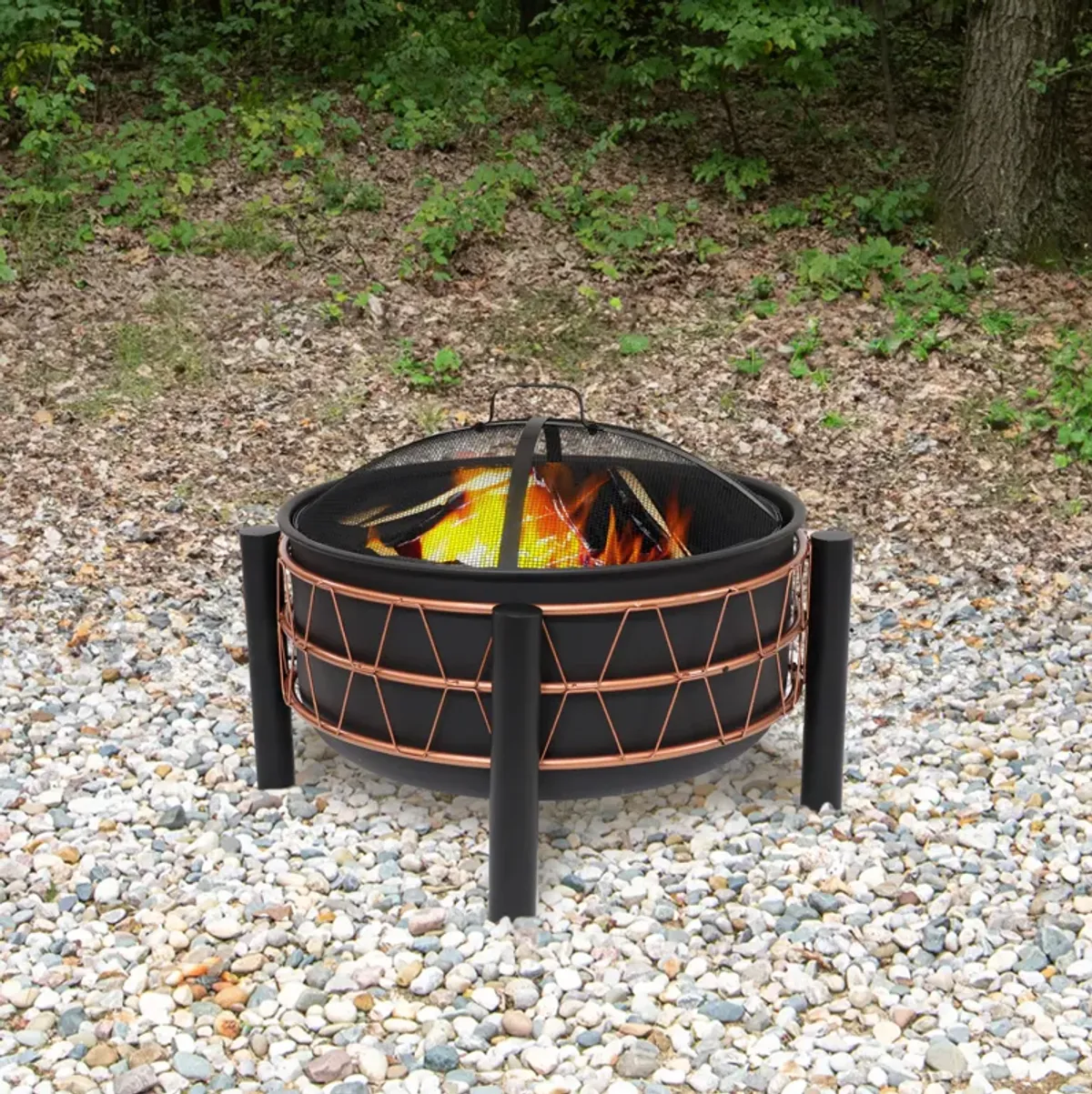 Sunnydaze 24.5-Inch Wood-Burning Fire Pit with Trapezoid Pattern - Black