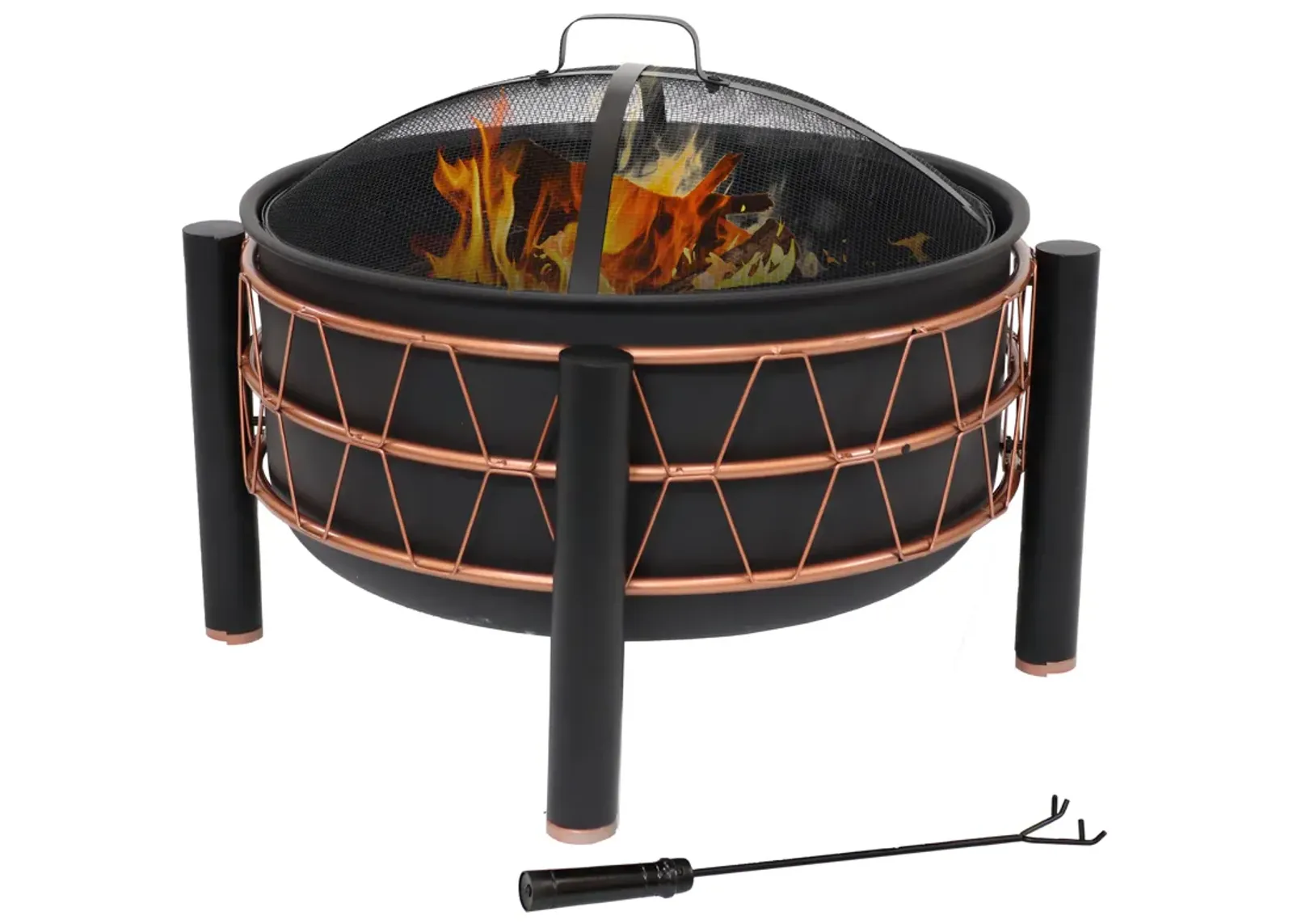 Sunnydaze 24.5-Inch Wood-Burning Fire Pit with Trapezoid Pattern - Black