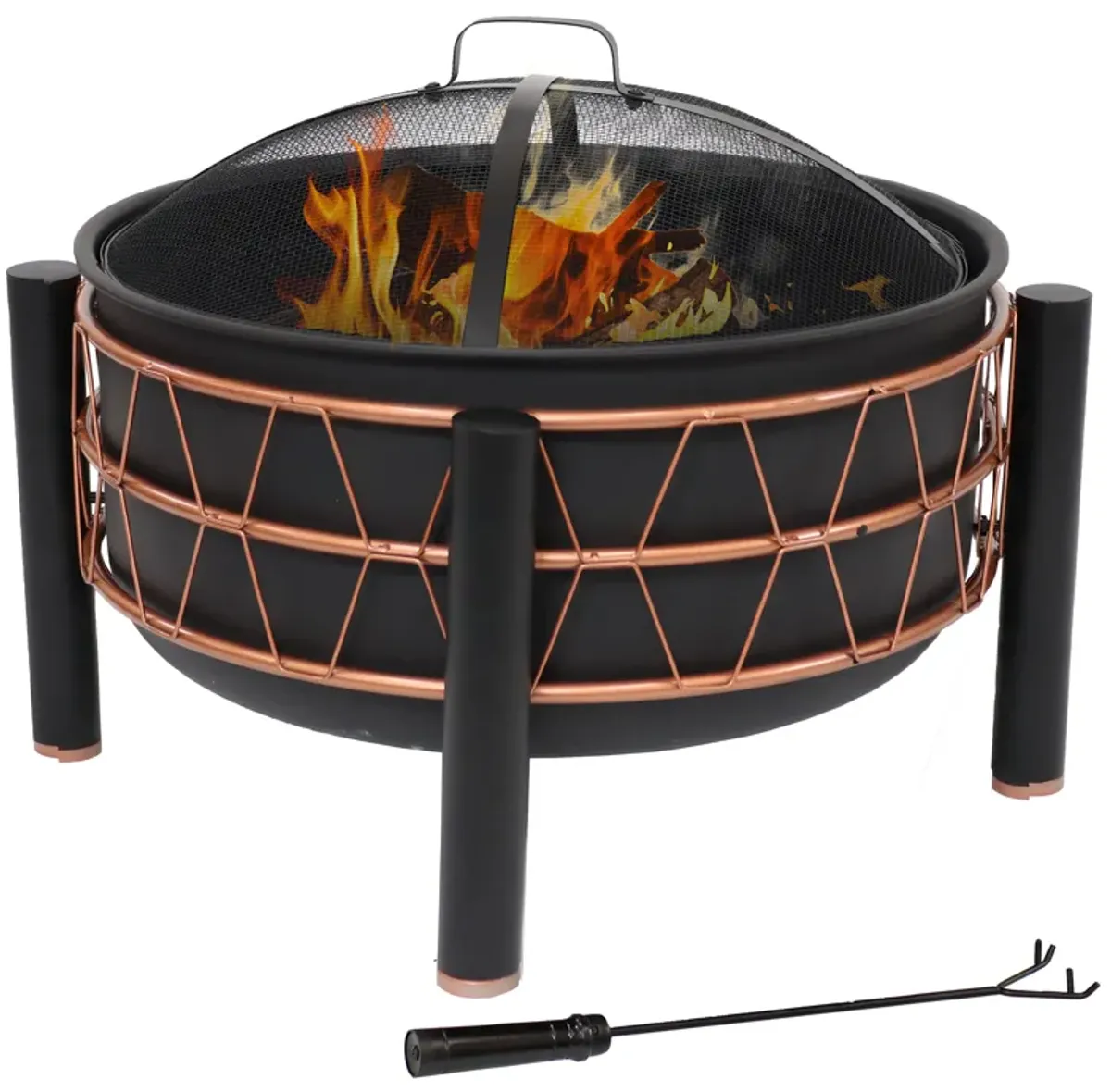 Sunnydaze 24.5-Inch Wood-Burning Fire Pit with Trapezoid Pattern - Black