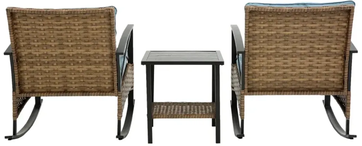 3 Pieces Rocking Rattan Set Wholesale Leisure Chair Outdoor Rattan Rocking Chair Set Grey