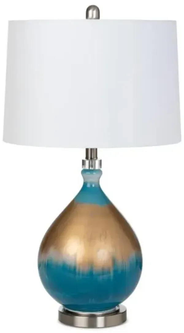 Hivvago Set of Two 27" Blue and Gold Ombre Glass Table Lamps With White Empire Shade