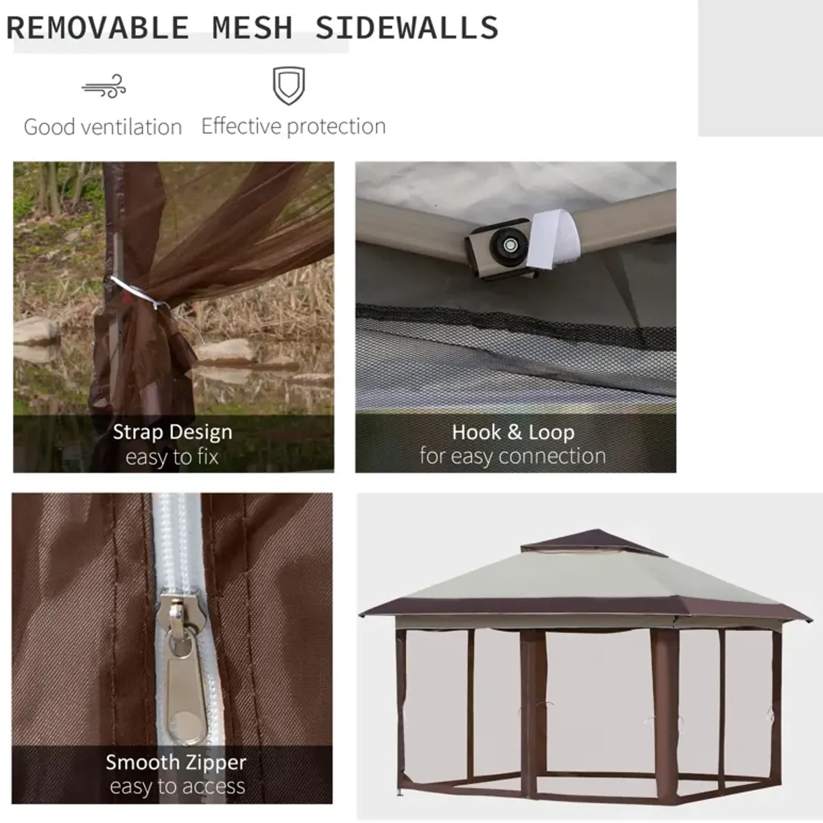 Beige Event Shelter: 12'x12' Pop Up Canopy with Mesh Sidewalls