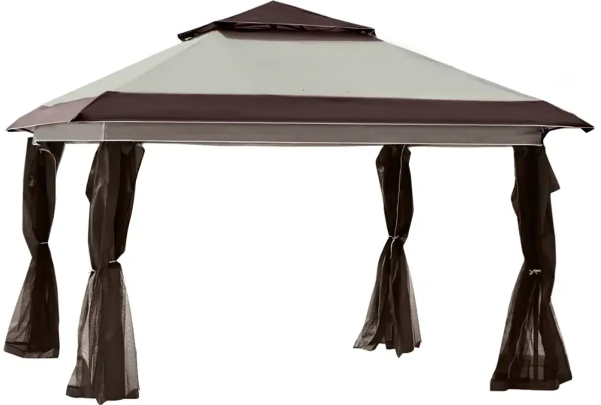 Beige Event Shelter: 12'x12' Pop Up Canopy with Mesh Sidewalls