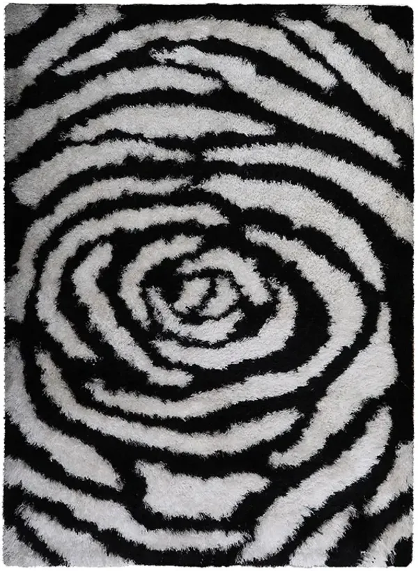 RUGSOTIC CARPETS HAND TUFTED SHAG POLYESTER ECO-FRIENDLY AREA RUGS  - 5'x8', Rectangle, Black White, Floral Modern Design, High Pile Thick Handmade Anti Skid Rugs for Living Room K00113