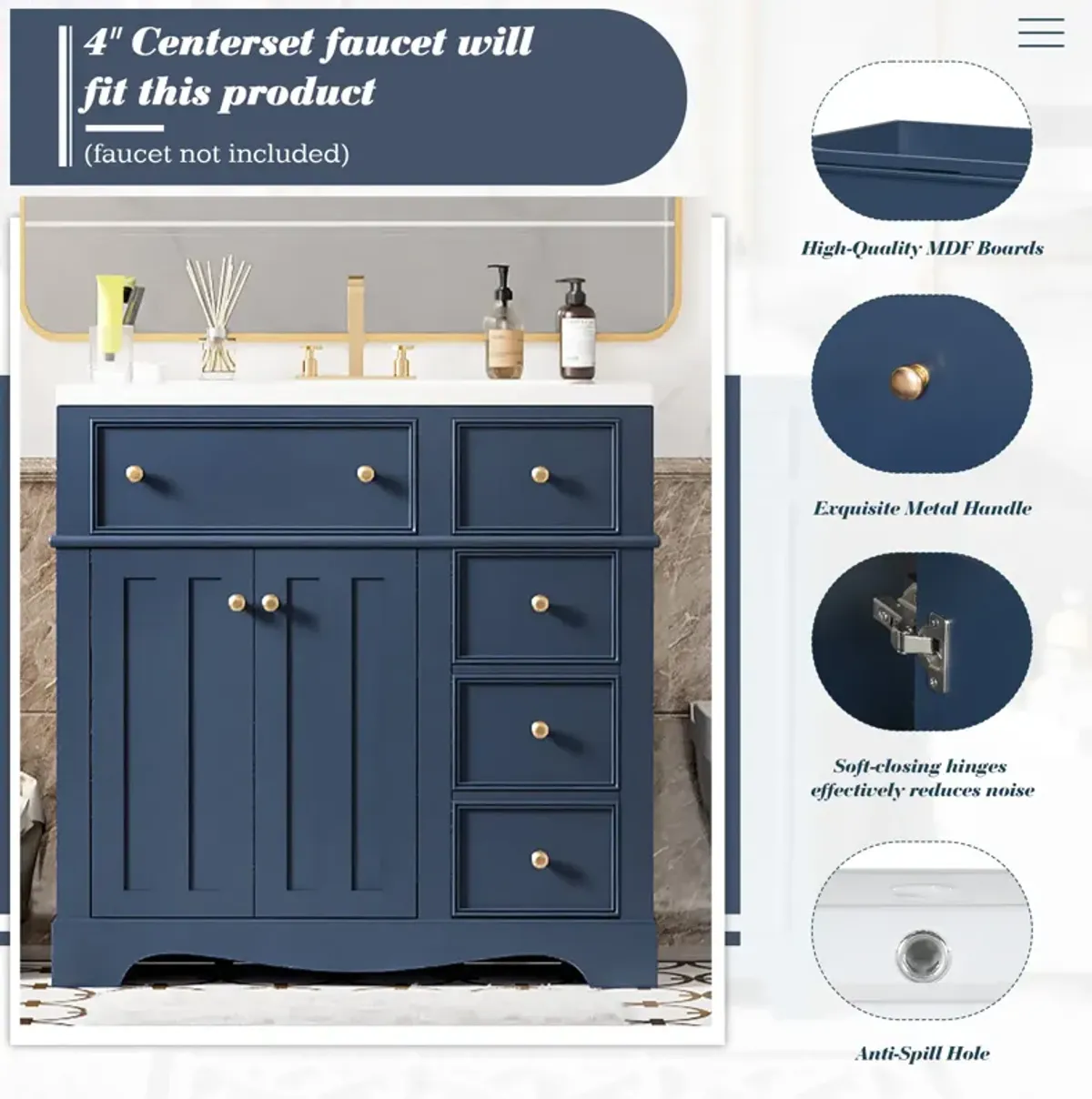 Merax Freestanding Vanity Cabinet with 3 Drawers