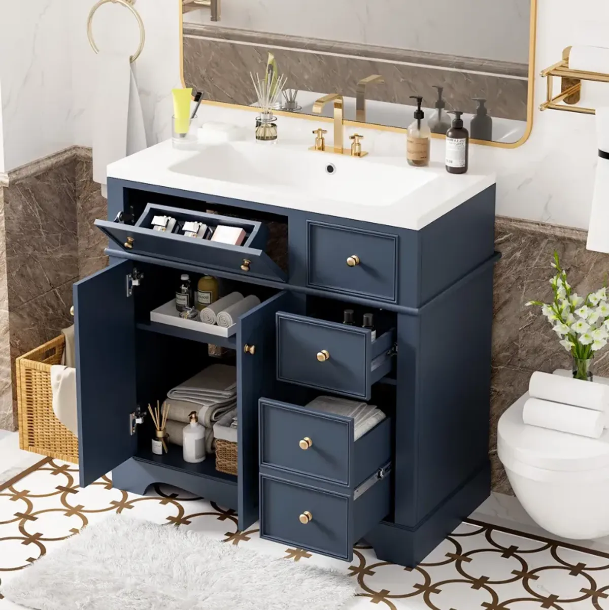 Merax Freestanding Vanity Cabinet with 3 Drawers