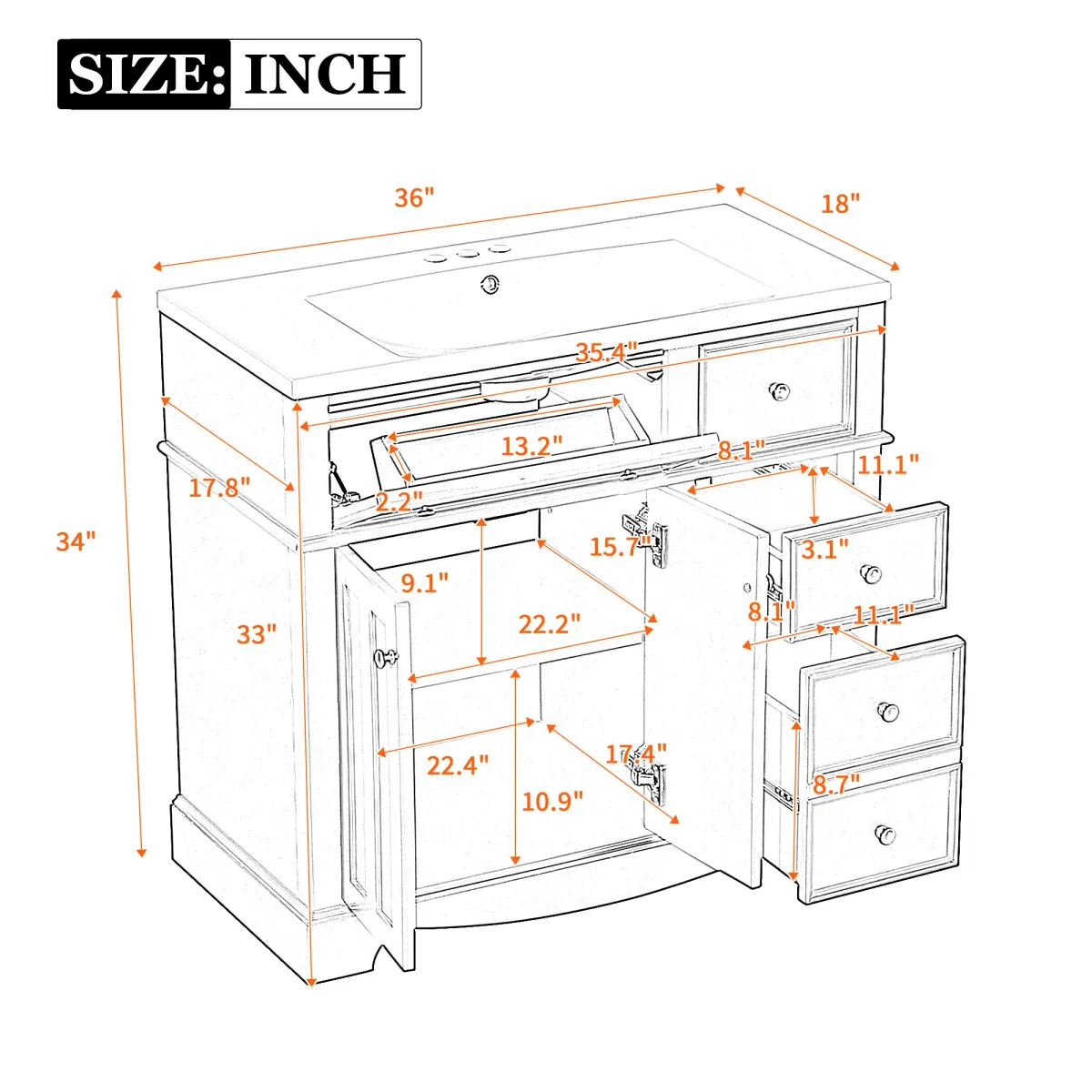 Merax Freestanding Vanity Cabinet with 3 Drawers