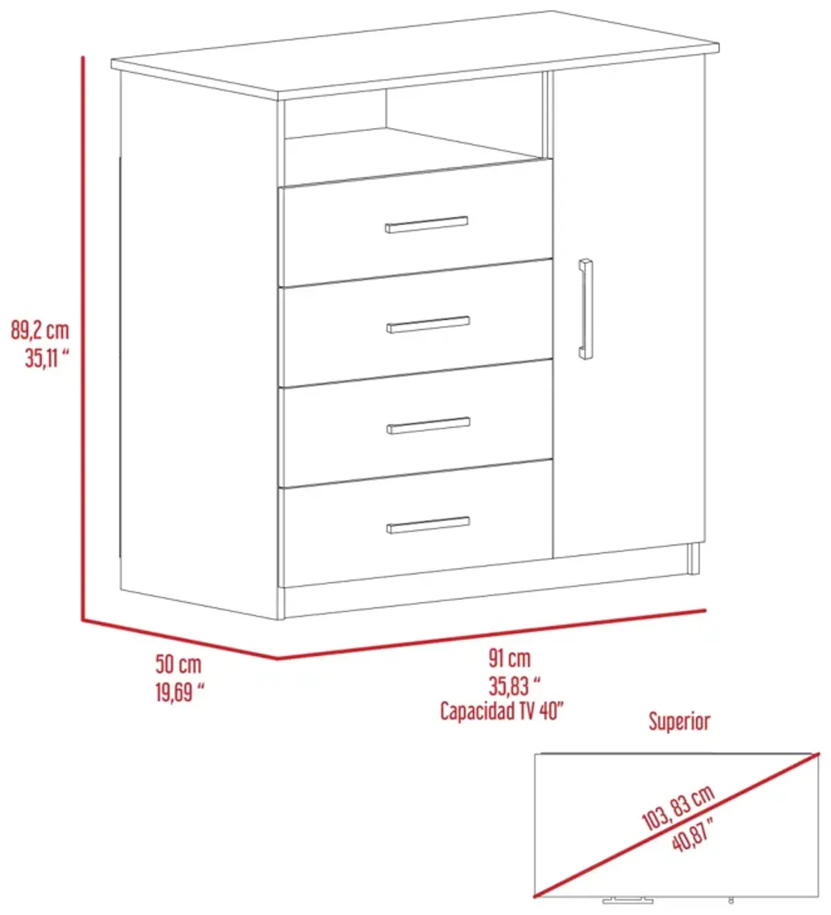 Baylon 4-Drawer 1-Shelf Dresser