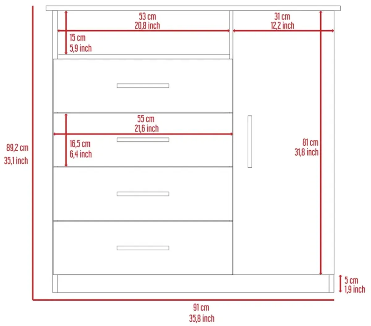 Baylon 4-Drawer 1-Shelf Dresser