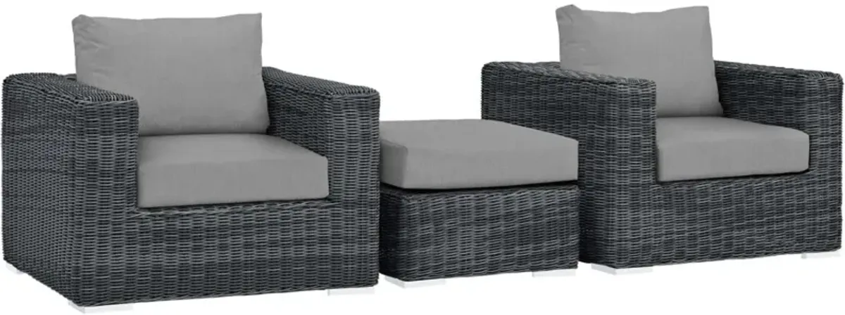 Summon 3 Piece Outdoor Patio Sunbrella Sectional Set - Canvas Gray