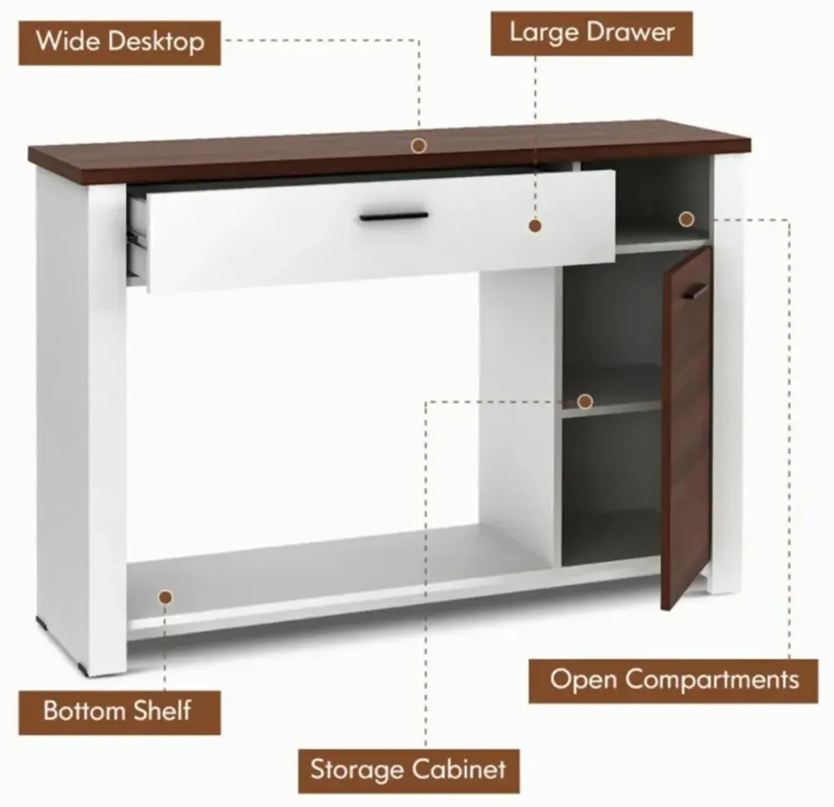 Hivvago 48 Inch Console Table with Drawer and Cabinet