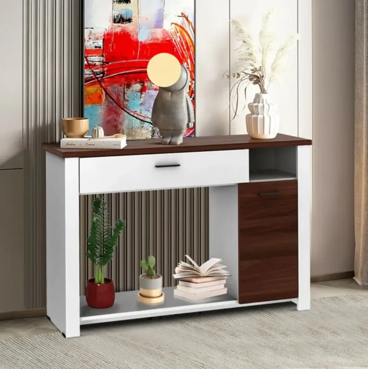 Hivvago 48 Inch Console Table with Drawer and Cabinet