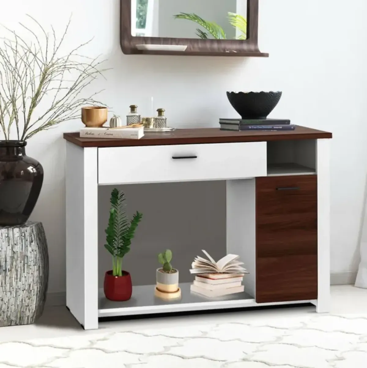 Hivvago 48 Inch Console Table with Drawer and Cabinet